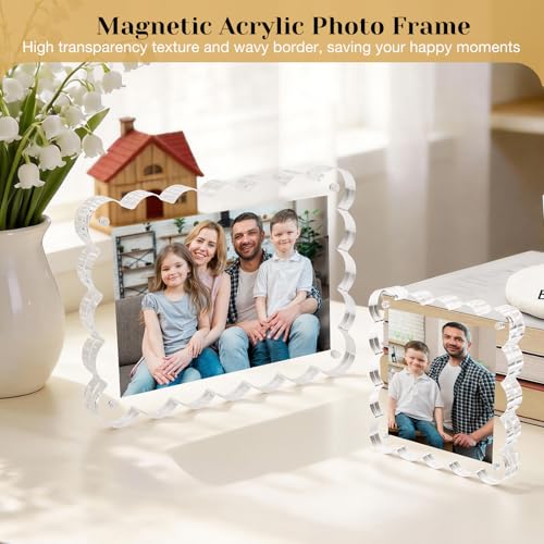 LHGGCM Acrylic Photo Frame 4x4inch - 3Pack Magnetic Picture Frames with 10+10mm Thick Block, Scalloped Edge Design, Double-Sided Magnet Frames for Modern Desktop Display (Clear, 4x4) by LHGGCM - Image 3