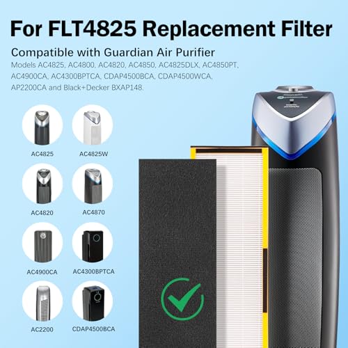 Image of FLT4825 Replacement Filter Compatible with GermGuardian Air Purifier | AC4825 AC4825E AC4850 AC4300 AC4880B AC4880W AC4900 Air Purifiers, 4 True HEPA Filters + 4 Pre-filters