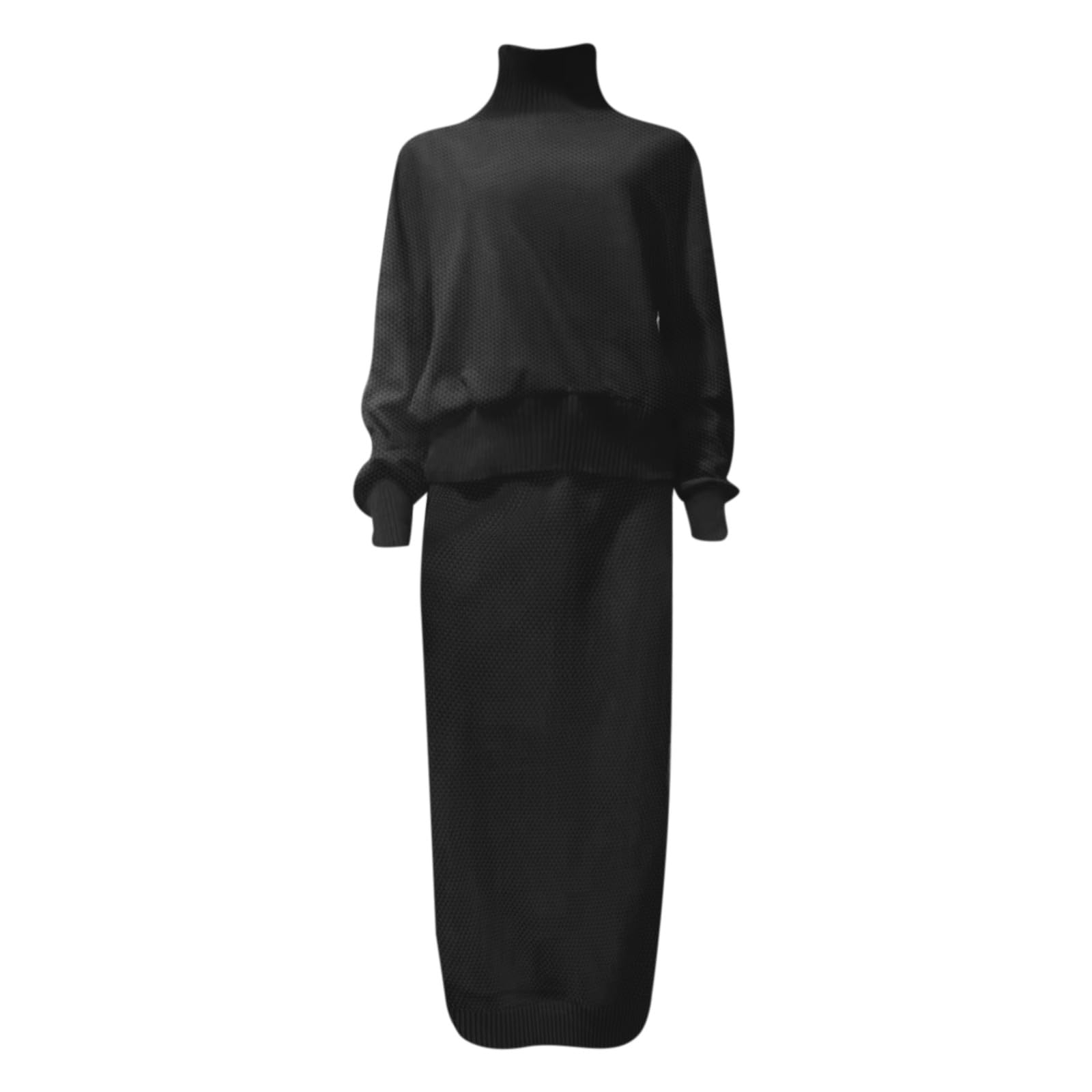 Set di gonna maglione da donna in 2 pezzi, di maglione a maniche lunghe con collo a lupetto, set di gonna lunga maxi in maglia