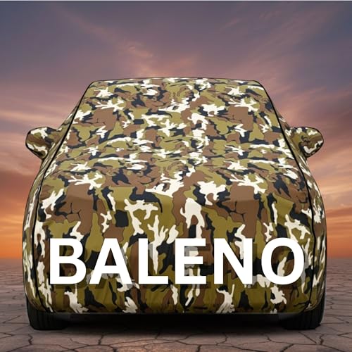 Image of Premium Jungle Series 100% Waterproof Car Body Cover for Baleno Cover (All Models) with Mirror Pockets | Triple Stitched, Elastic, Custom Fit, Heat Resistant, Anti-Dust, All-Weather Cover
