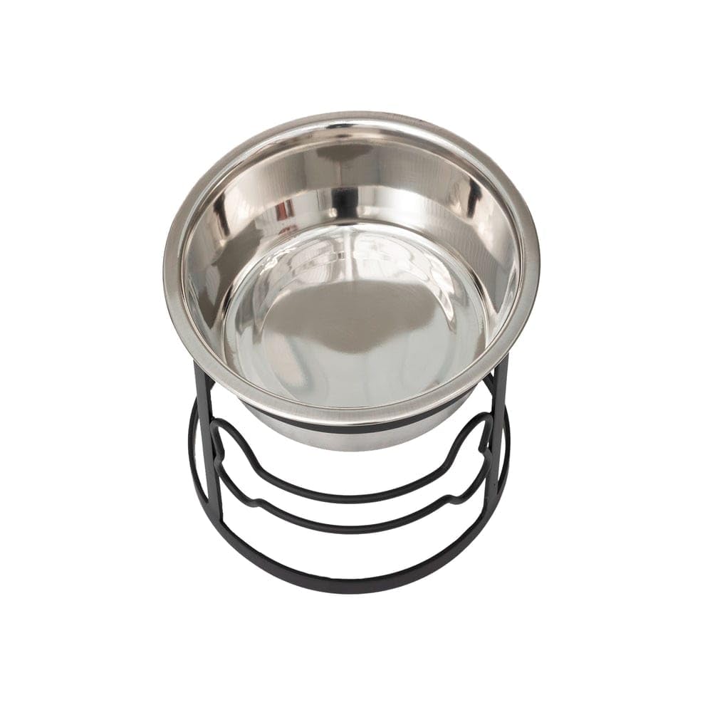Image of bhoomi Lifestyle Single Dog Bowl Stand - Bone Single Feeder (Black) with Bowl Small