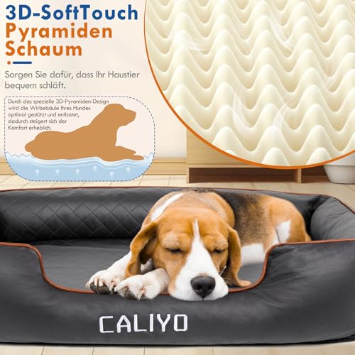 CALIYO Orthopädisches Hundebett Kleine Hunde – Hundekissen aus Kunstleder, Wasserdicht & Waschbar, Memory Foam Hundesofa mit 4 Rändern, Hundematte 85×63×20 cm, Schwarz