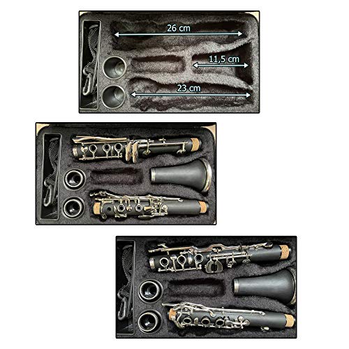 Klarinettenkoffer für B-Klarinette (Böhm- und Deutsches System) - 7 Einlassungen und Außentasche - Universal Gigbag Koffer für Klarinette