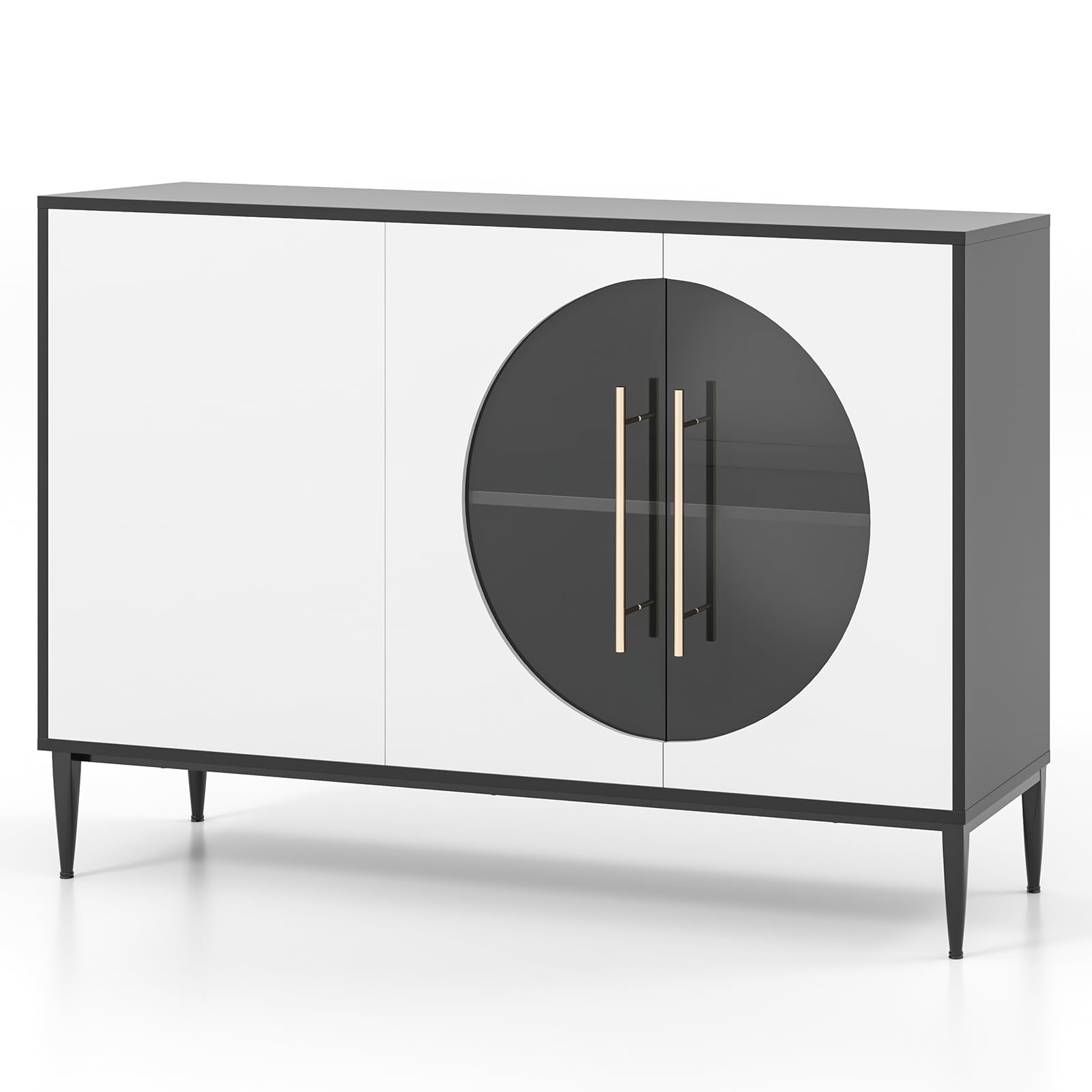 TANGZON Storage Cabinet, 3-Door Wooden Kitchen Sideboard with Adjustable Shelves, Metal Legs & Anti-Tipping Device, Floor Standing Buffet Cupboard Unit for Dining Living Room Hallway