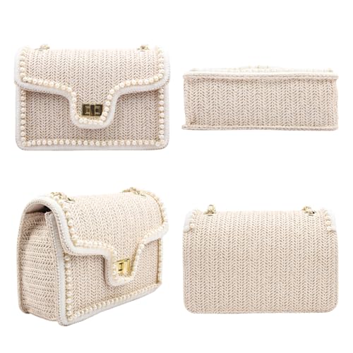 Image of Women Shoulder Bag, Flap Crossbody Bag for Girls Stylish Evening Purse with Pearls Decor