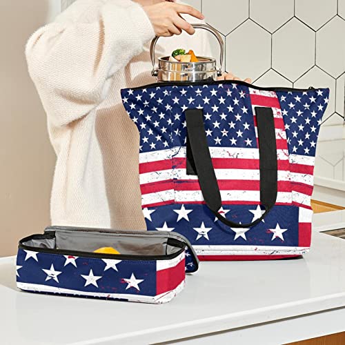 Boîte à déjeuner drapeau américain rétro et sac fourre-tout école - 7
