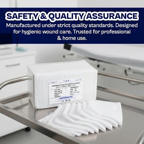 Image of LIFEMED Non-Sterile Gauze Swabs 7.5 x 7.5 cm, 12 Ply Medical Gauze Pads for Wound Dressing & First Aid - Pack of 2 (100 Gauze Each, Total 200 Pieces)