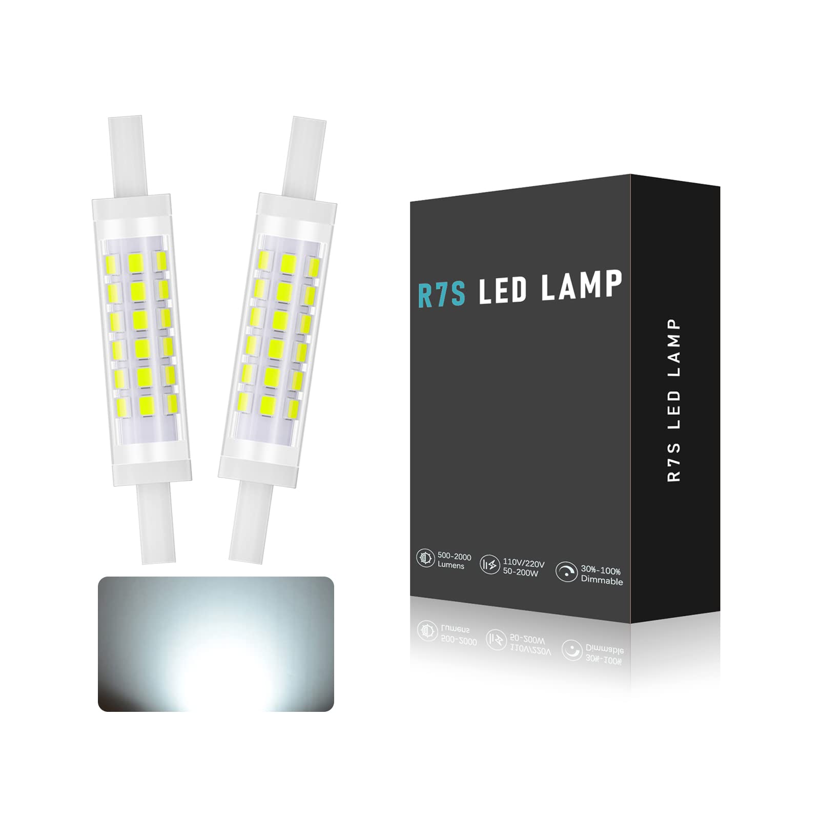 R7S LED 78mm bulbs, dimmable, 500lm, 5W LED Equivalent R7S 78 mm 45W Halogen bulbs, IC constant current bulb no strobe, AC100-230V (Color : Bianco freddo, Size : 78MM 2pcs)