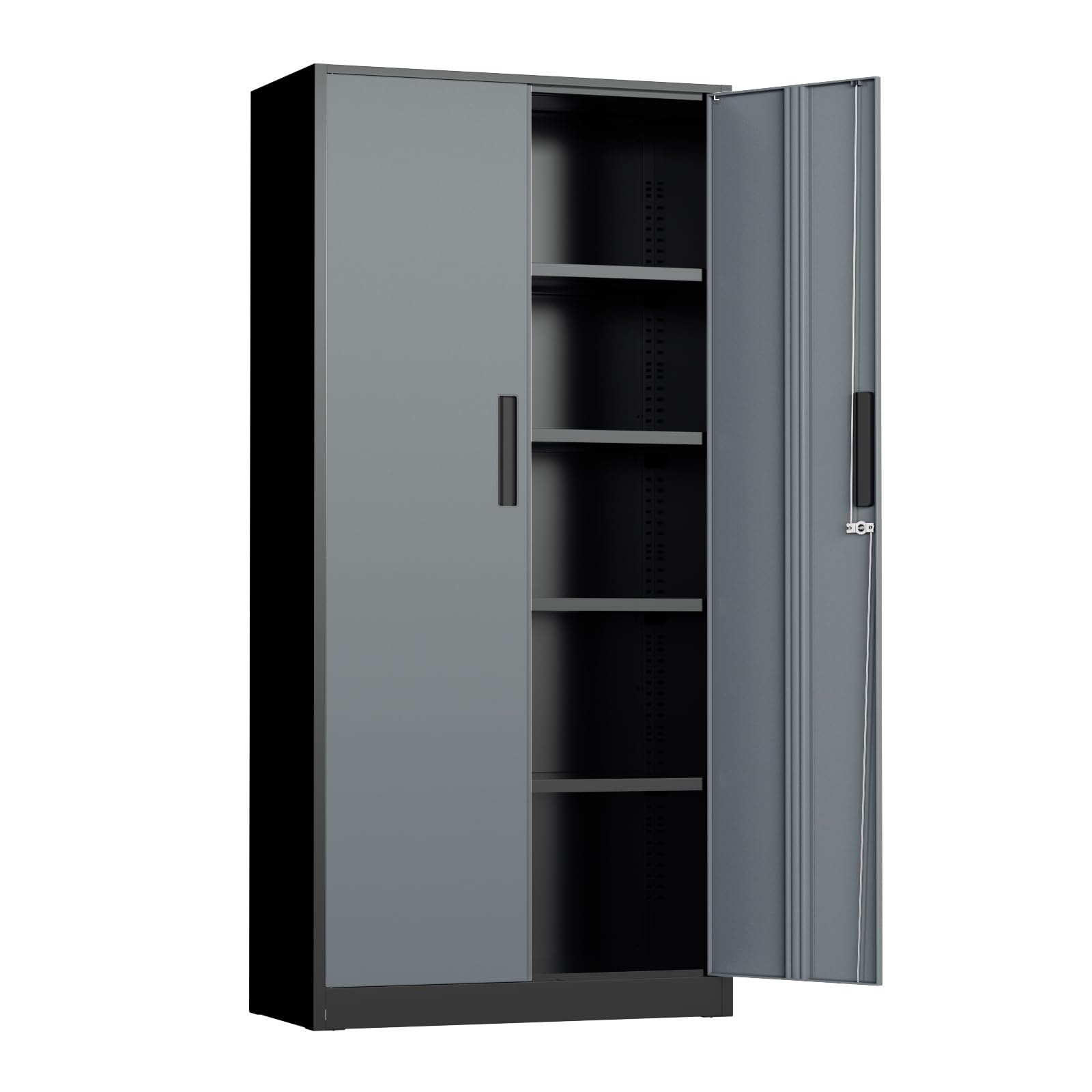 INTERGREAT Metal Storage Cabinet, 72" Locking Steel Cabinets with 2 Door and 4 Adjustable Shelves, Tall Metal Cabinet for Home Office, Garage, Warehouse,(Black+Grey)