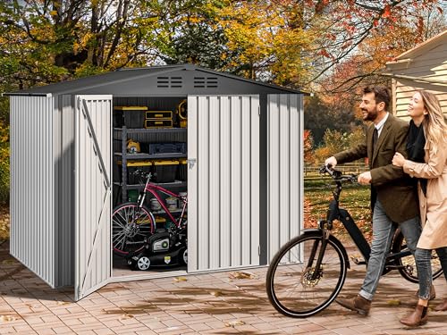 image for DWVO 8x6 FT Outdoor Storage Shed, Large Metal Tool Sheds, Heavy Duty S