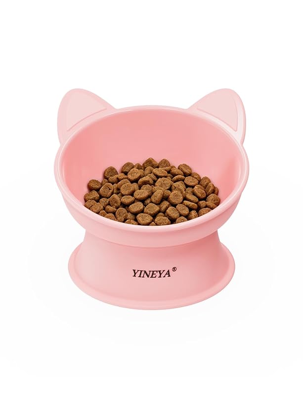 Pote elevado para gatos com tigelas inclinadas e base modular YINEYA, Pink, 2 unidades de 177 mL