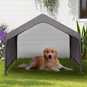 Dog Tent Outdoor, Extra Large Dog House Outside, Big Dog Shade Shelter Waterproof Weatherproof Doghouse Canopy with Ground Nails, Sun Rain Cover for Pet Cat Livestock, 4’x 4’x 3.3′, Gray
