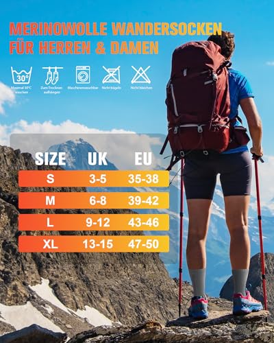SockWaddles Merino Wandersocken Herren Damen, Atmungsaktiv Outdoor Socken Trekkingsocken, Gepolstert Sportsocken Anti-Blasen Laufsocken Merinowolle Arbeitssocken 3 Paar