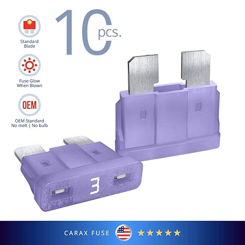 Miniatura 4 de CARAX Fusible incandescente  Fusible Premium estándarhoja regular ATCATOATS  Kit 3A 10 piezas  Fusible automotriz LED brillante al soplar  Fusible