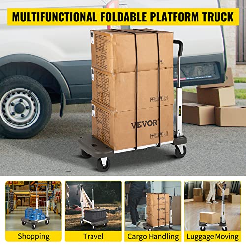 Vevor Platform Truck Foldable,Compact Push Cart Adjustable Length, Aluminum Folding Cart Telescoping Handle With 4 Wheels ,330 Lbs Capacity #TOP5