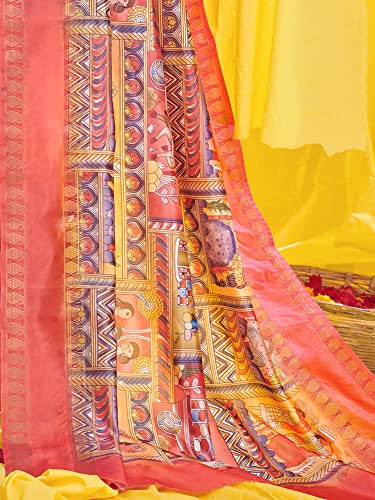 Image of AKHILAM Women's Dola Silk Warli Saree With Unstitched Blouse Piece (KASAVU101 HS Parent)