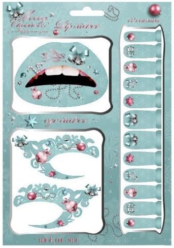 Fancy Dress Ball Eyeshadow Lip Nail Sticker Temporary Tattoo Transfer Kit Set Silver