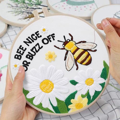 Image of Louise Maelys Bee Embroidery Kit Funny Daisy Quote DIY Craft | Create Thoughtful Gifts with Cross Stitch Kits and Needlepoint Kit for Beginners, Perfect for Creative Hobbies and Home Decor