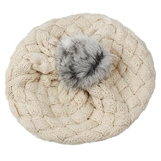 Gorro de ganchillo para bebé Rnow, con dobladillo y borla esponjosa, beige, 1 - 8 Years