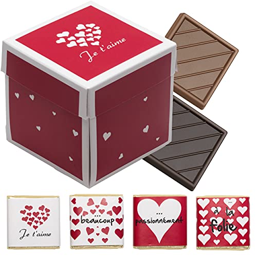 Coffret de Chocolats - Boîte de 40 Carrés de Chocolat Pour Lui Dire Je t’Aime - Saint Valentin - Chocolats au Lait et Noir à Offrir - 100% Pur Beurre de Cacao - Fabriqué en France - 200 Gr