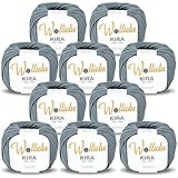 Wollidu Kira 100 % Baumwolle zum Stricken und Häkeln 10 x 50g Set Häkelgarn Strickgarn - Dunkelgrau