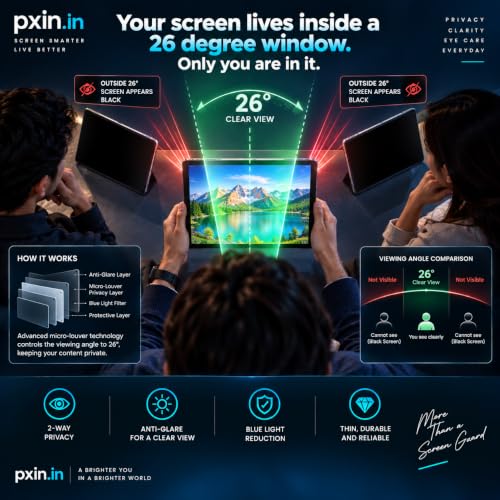 Image of Pxin Tablet Privacy Guard compatible with Samsung Galaxy Tab S7 FE | 2 Way Privacy screen protector | Anti Glare | Anti Spy Screen | Anti Bluelight | UV Protect | Eye Protection | Privashield