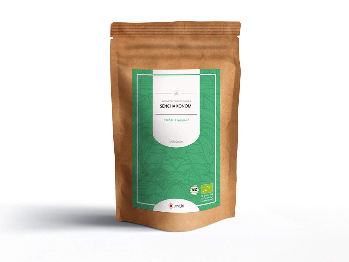 Japanischer Grüner Tee Sencha Konomi, BIO, Super-Premium. 100g, lose, nicht aromatisiert. Kleiner Tee-Garten Präfektur Shizuoka. Dunkel-Grüne, feine Blätter, intensives Aroma.