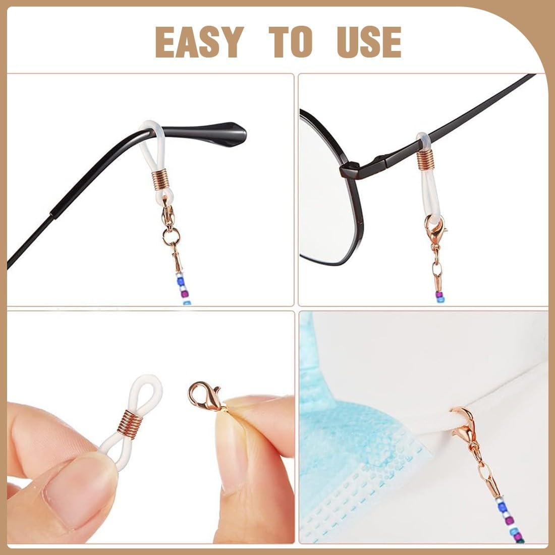 WXNPA Catene per Occhiali da Vista con Perline Catenina Occhiali Catena per Occhiali da Sole con Anelli in Silicone Antiscivolo per Donna Uomo (4 Pezzi)