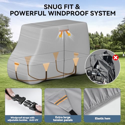 100% Waterproof 1200D Solution-Dyed Golf Cart Cover Universal Fit for Most Brand 2/2+2/4/4+2/6 Passenger Yamaha,Honda,Club Car,EZGO Golf Cart with Zipper Door,Storage Bag,Fit for 2+2/4 Passenger Cart