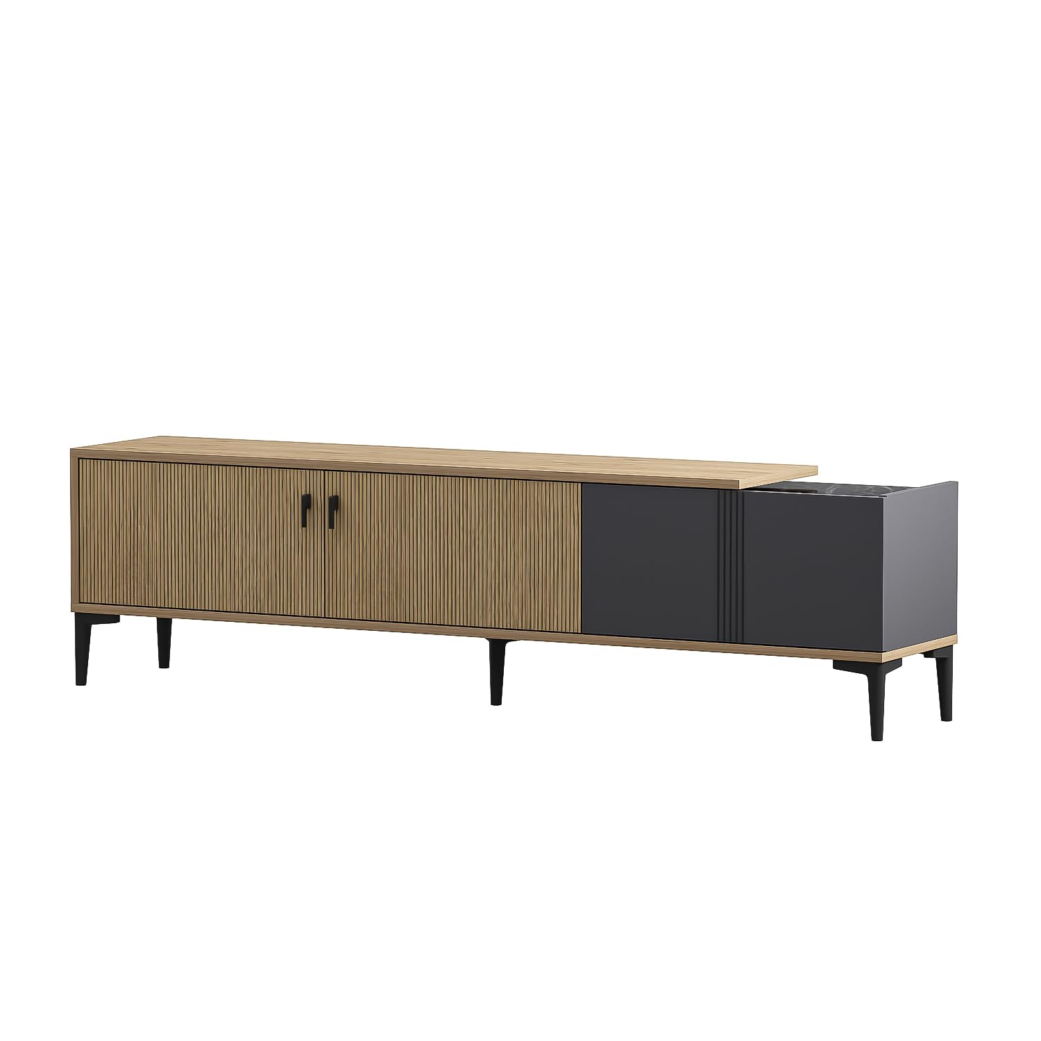 Homidea Modena - Meuble TV bas de 180 cm avec portes et espace de rangement - Meuble TV au design scandinave - Pour salon (chêne clair - anthracite)