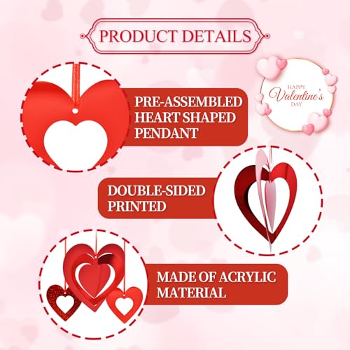 Image of 46 Pcs Valentine's Day Hanging Heart Ornament Decorations, Red Love Glitter Swirl Hollowed Heart Decorations for Tree Ceiling Romantic Bridal Shower, Wedding, Engagement, Anniversary