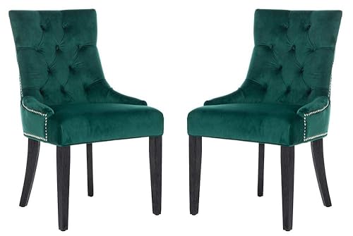 Safavieh Home Harlow Emerald Green Velvet Tufted Ring Chair, Set