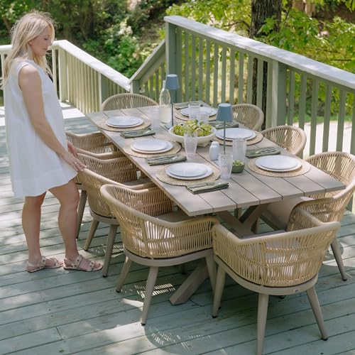 Image of PURPLE LEAF 9 Pieces Outdoor Dining Set with Patio Aluminium Dining Table and Woven Rattan Chairs Modern Metal Furniture Cushions Sets for Garden Yard Indoor Kitchen Champagne