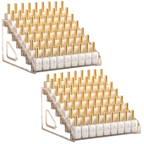 QuZCarious Acrylic Nail Polish Organizer Rack,2 Pcs 7 Tier Nail Polish Holder Stand,Sunglass Organizer, Essential Oils Storage Shelf, Holds Up to 84 Bottles