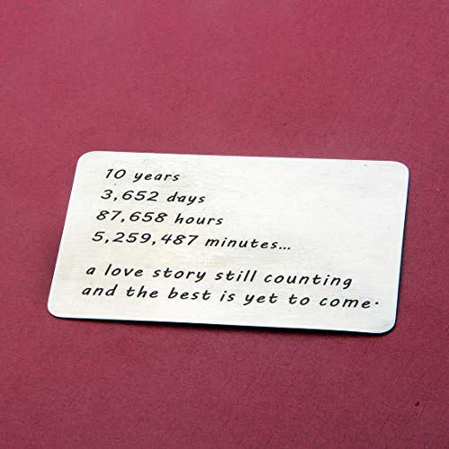 HOLLP for Husband Wallet Love Note Card Wedding 10 Years Anniversary Engraved Wallet Insert Gift for Anniversary, Deployment, Boyfriend, Husband (10 Years) - Image 4