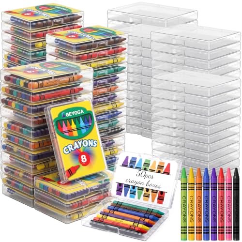 Image of Geyoga 50 Set Plastic Crayon Boxes with 8 Color 400 Pcs Crayons Bulk | 4.2 x 2.9 x 0.7 Inches Crayon Organizer Case, Stackable Crayon Storage with Name Tags, Back to School Essentials Party Favors