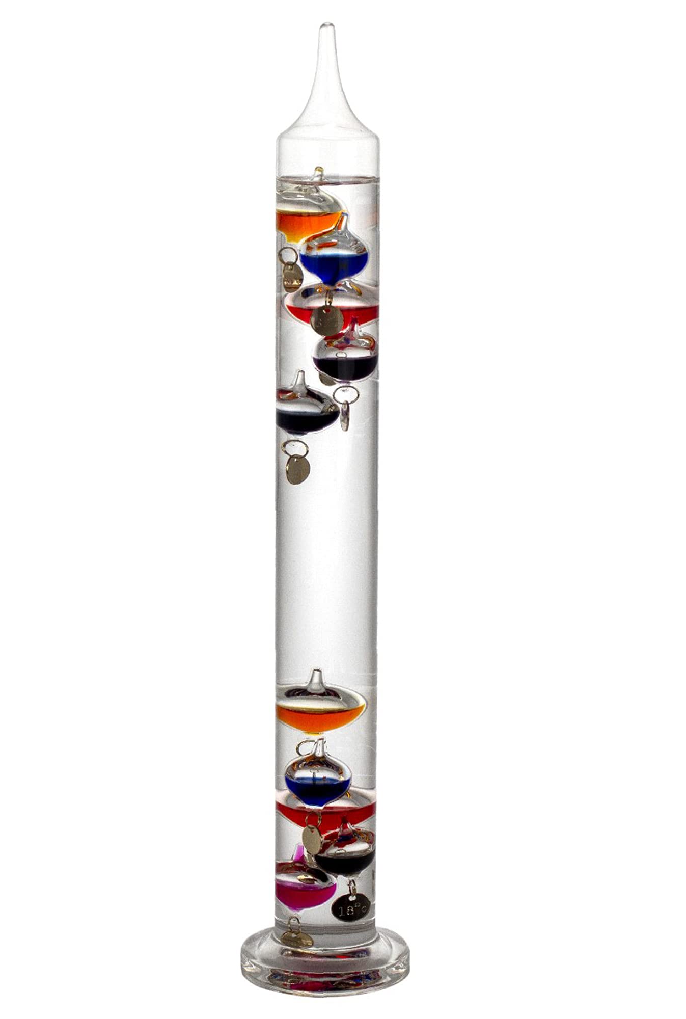 Grand Thermomètre de Galilée en Verre, Forme Cylindre, H 43 cm