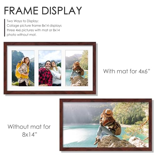 Image of DUENPY 8x14 Collage Picture Frame 4x6 Collage Picture Frame Displays Three 4x6 inch Photos or 8x14 (Without Mat) for Available Horizontal Wall Mounting Display and Vertical Redwood