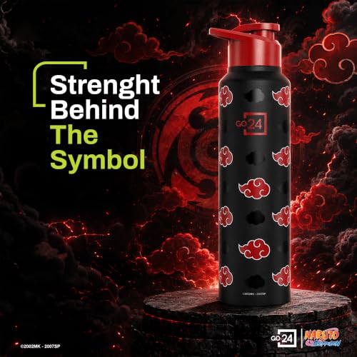 Image of Water Bottle 950ml Stainless Steel Sports /Fridge Bottle with Sipper Cap | 1-Year Warranty | Single Wall| For Home, Office, Gym, Travelling | Lightweight | Naruto Ninja | Black - Akatsuki Cloud