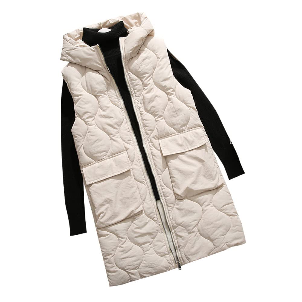 Piumino Smanicato Donna,Gilet Trapuntato Donna Gilet Imbottito Con Cappuccio, Casual Grande Onda Trapuntata Gilet Donna Beige Gilet Elegante Gilet Giacca Antivento Alla Moda Cappotto Di Transizione