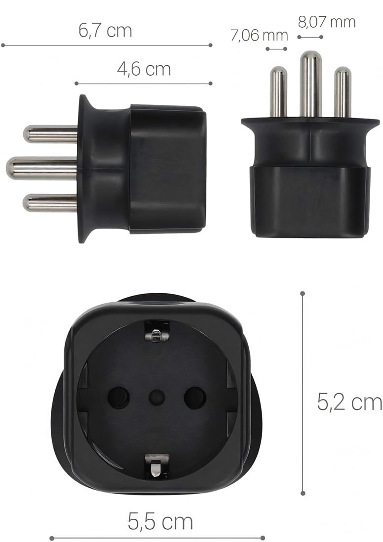 2 Adattatori Da Viaggio UE A Spina Tipo M Per Sud Africa, Namibia, Botswana – 4000W, 250V, 16A, Certificati CE