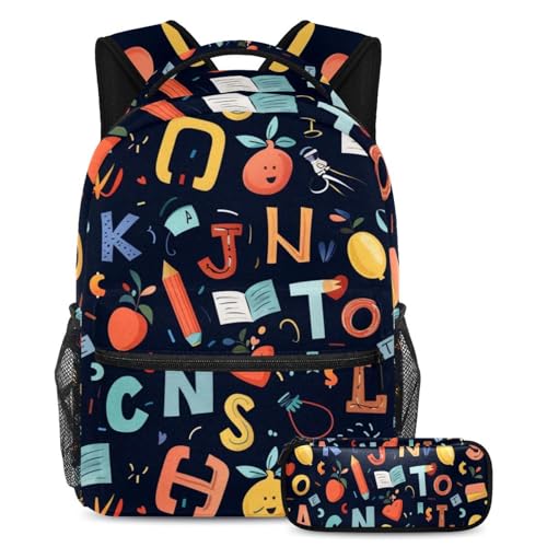 Cartable alphabet mignon et amusant avec trousse pour l'école