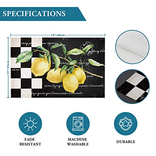 Yellow Lemon Placemats Set Of 6 For Dining Table Black White Buffalo Check Plaid Table Mat Summer Fruit Lemon Farmhouse Tablemats For Party Summer Holiday Banquet Kitchen Table Decorations #TOP5