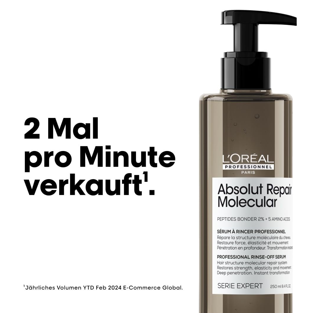 L'Oréal Professionnel Serum für strukturgeschädigtes Haar, Zur molekularen Tiefenreparatur, Mit 2% Peptidbondern und 5 Aminosäuren, Serie Expert, Absolut Repair Molecular Rinse-Off Serum