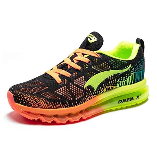 ONEMIX Hommes Chaussures de Course Basket Sports Cuscino d'Aria Atletica Running Sneaker 3D Knit 1118 Noir Fluorescente Verde 43EU