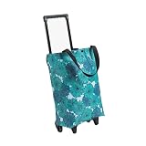 Omquot Carrello per la spesa portatile con manico estensibile di grande capacità, carrello della spesa multifunzionale in tessuto Oxford (Marguerite blu)