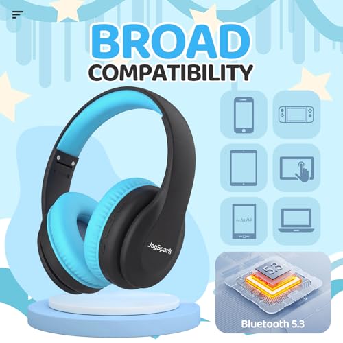 Image of JoySpark Kids Bluetooth Headphones, Lightweight Wireless Headphones for Kids, 85 /94dB Volume Limited, 60 Hours Playtime, Bluetooth 5.3, Over-Ear Toddler Headsets with Built-in Mic (Black Blue)
