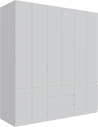 Miniatura 7 de Armario de madera grande de 78 H con 6 puertas, armario con cajones, barra para colgar y estantes, organizador de armario independiente para