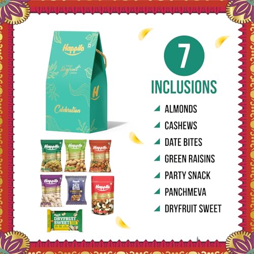 Image of Happilo Premium Diwali Gift Pack with 7 Inclusions | Dry fruit Sweet, Date Delight, Almond, Cashew, Raisin,Panchmeva, Party Snack, Dry Fruits ROBIN box (Pack of 5)