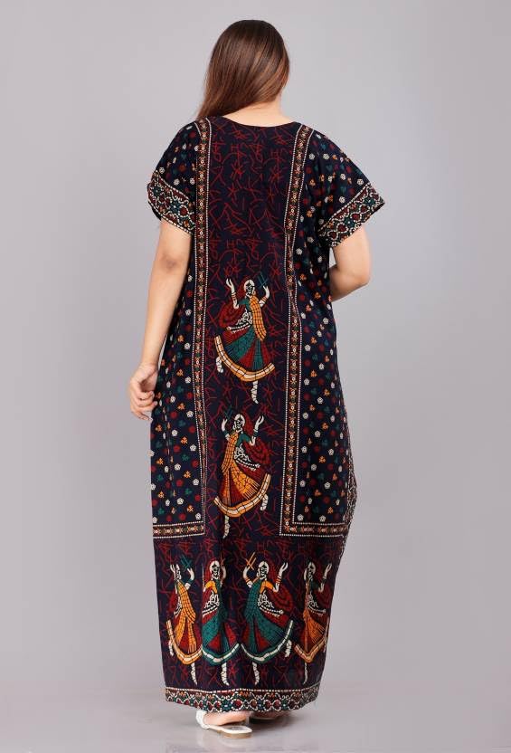Image of Women's Cotton Printed Stylish Night Dresses | Pure Cotton Night Gown | Maxi Dress | Frock Nighty for Women | Gown for Women (Blue XXL)